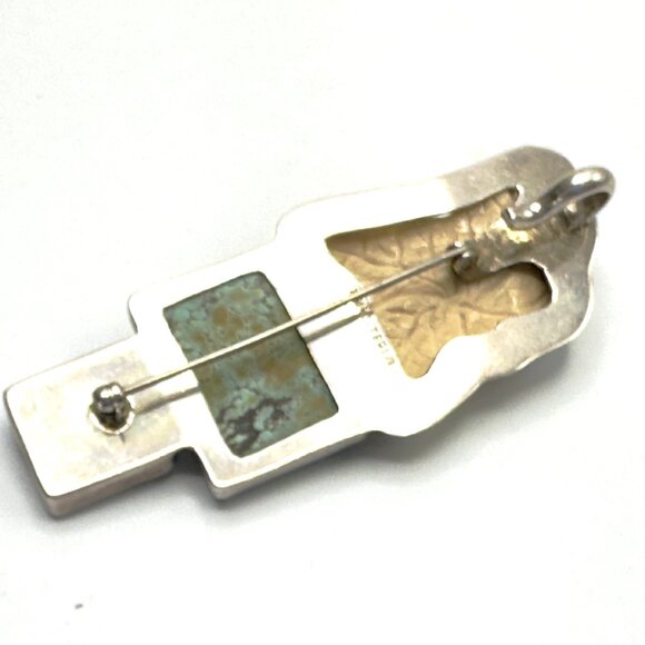 Vintage Amy Kahn Russell Carved Frog Brooch-Pendant Combo w/Turquoise & Glass - Picture 5 of 15